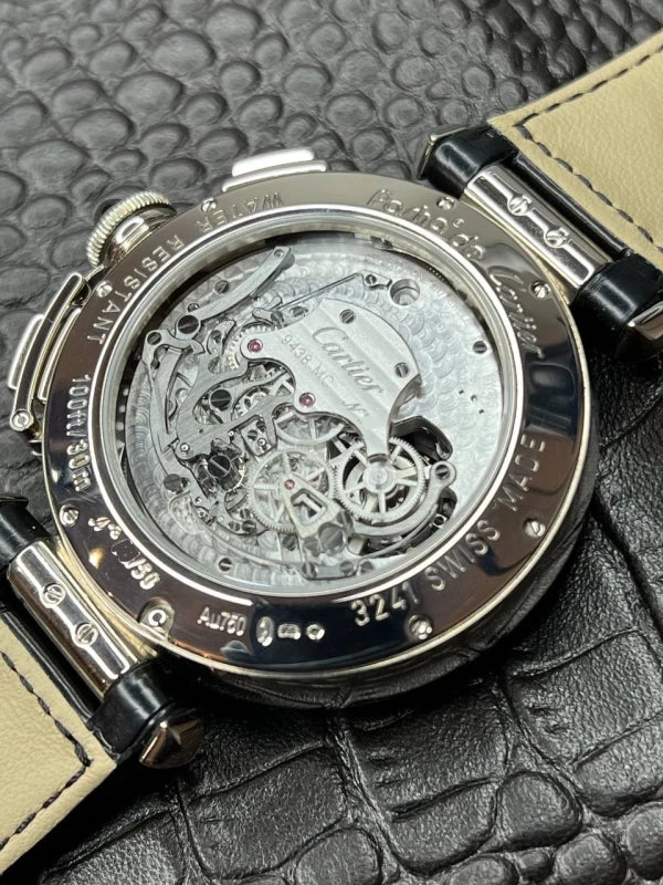 Cartier Pasha Flying Tourbillon Skeleton Chronograph 18K White Men's Watch