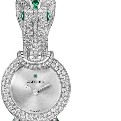 Cartier Panthere Animal Crocodile Jewelry De Cartier 18K Whitw Gold & Diamonds & Emeralds Lady's Watch