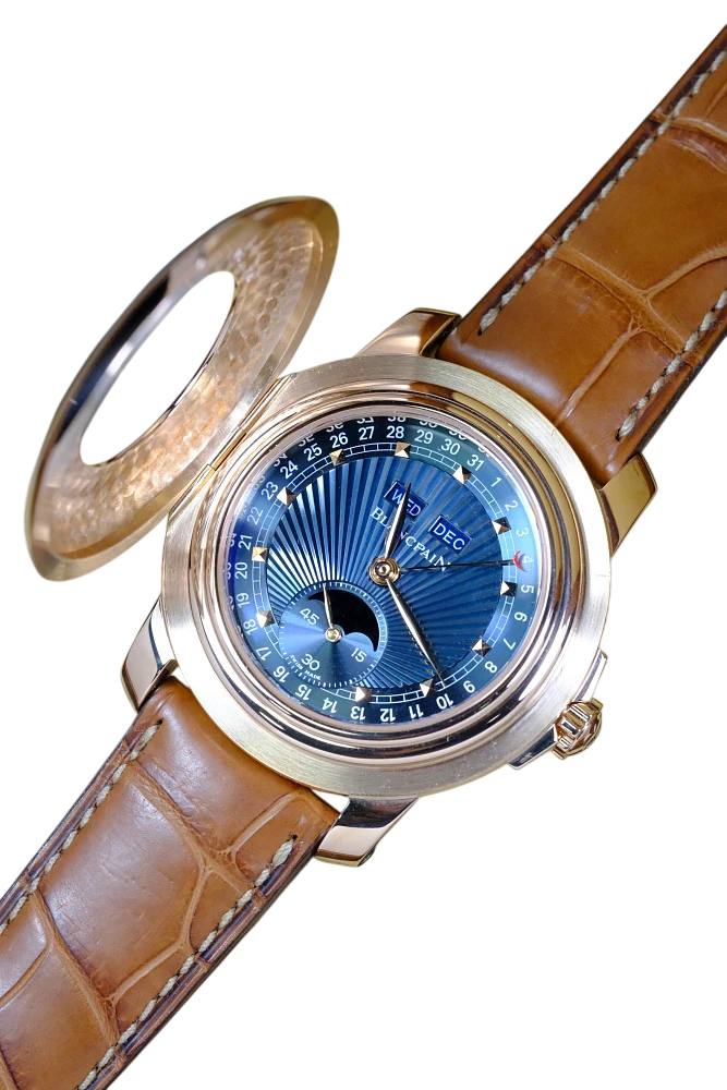 Blancpain Half Hunter Blue Dial 18K Rose Gold Men's Watch