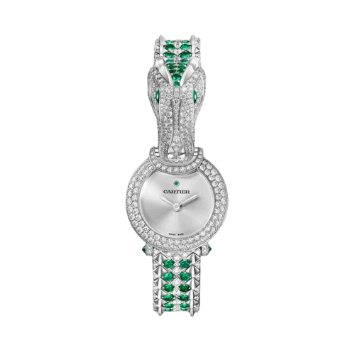 Cartier Panthere Animal Crocodile Jewelry De Cartier 18K Whitw Gold & Diamonds & Emeralds Lady's Watch