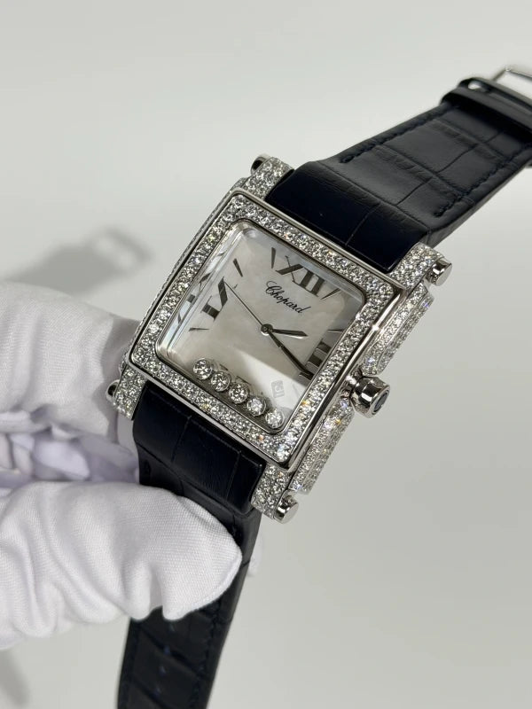Chopard Happy Sport Square XL 18K White Gold & Diamonds Lady's Watch