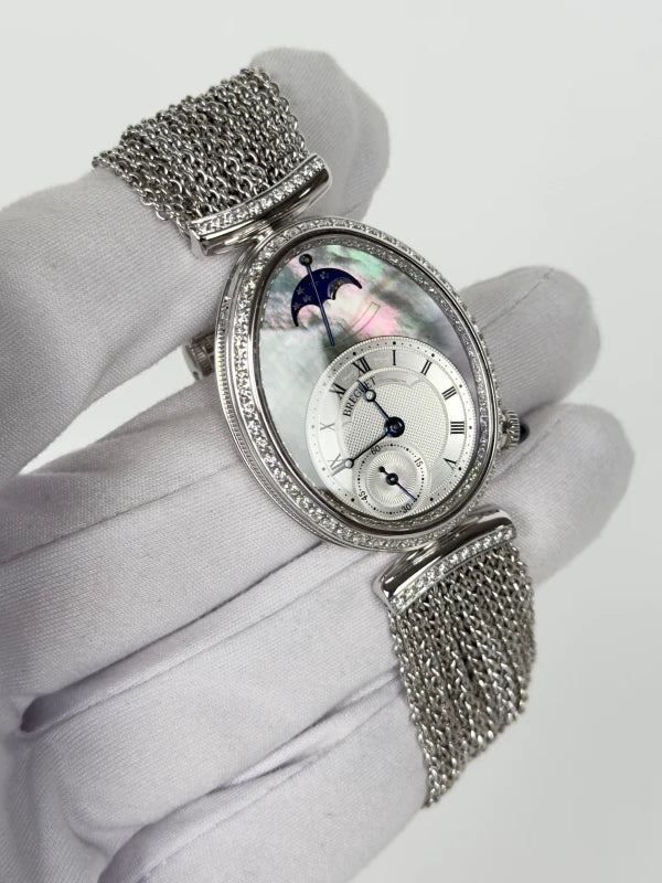 Breguet Reine De Naples Moon Phase 18K White Gold & Diamonds Ladies Watch