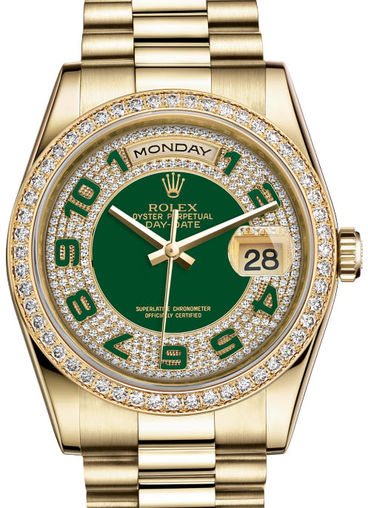 Rolex Day-Date Green 18K Yellow Gold & Diamonds Men's Watch
