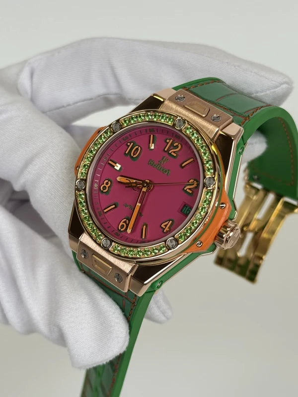 Hublot Big Bang Pop Art King Gold Apple 18K Rose Gold & Tsavorites Lady's Watch