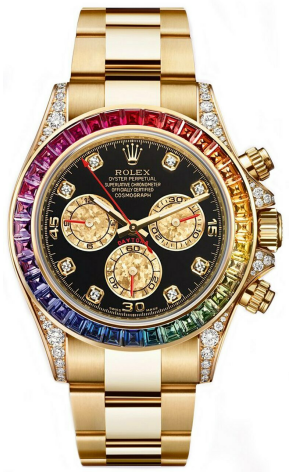 Rolex Daytona 116528 Custom Rainbow Chronograph 18K Yellow Gold & Diamonds & Sapphires Unisex Wath