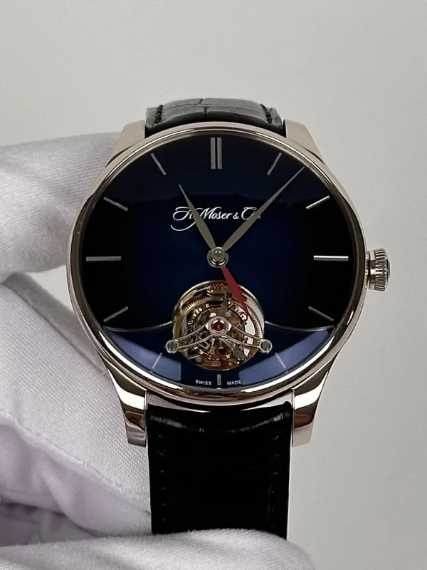 H.Moser & Cie Dual Time Venturer Tourbillon 18K White Gold Men's Watch