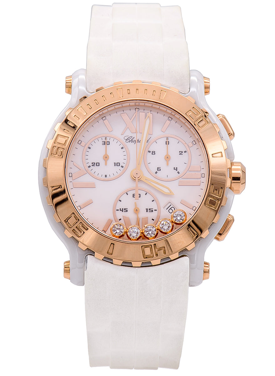 Chopard Happy Sport Chronograph White Ceramic & 18K Rose Gold Ladies Watch