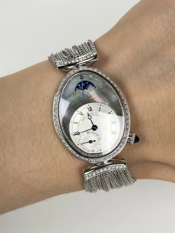 Breguet Reine De Naples Moon Phase 18K White Gold & Diamonds Ladies Watch
