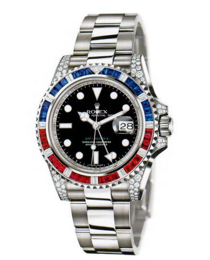 Rolex GMT-Master II GMT 18K White Gold & Diamonds & Rubys & Sapphires Unisex Watch