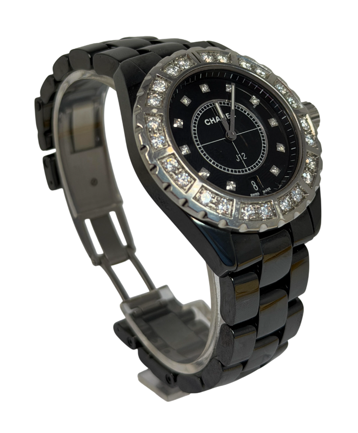 Chanel J12 Date Black Ceramic & Diamonds Lady's Watch