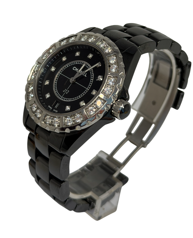 Chanel J12 Date Black Ceramic & Diamonds Lady's Watch