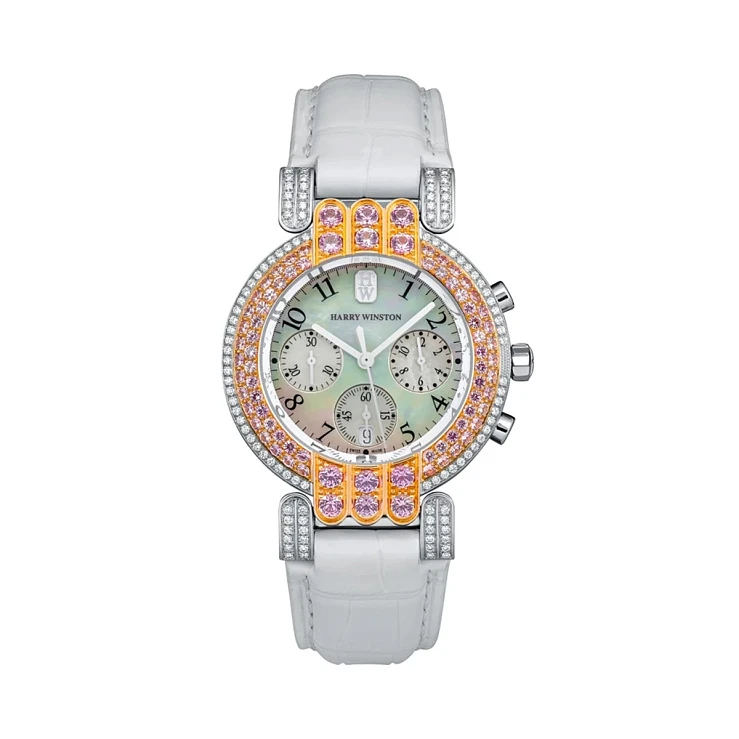 Harry Winston Premier Chronograph 18K White Gold & 18K Rose Gold & Diamonds & Sapphires Lady's Watch