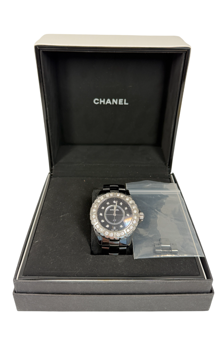 Chanel J12 Date Black Ceramic & Diamonds Lady's Watch