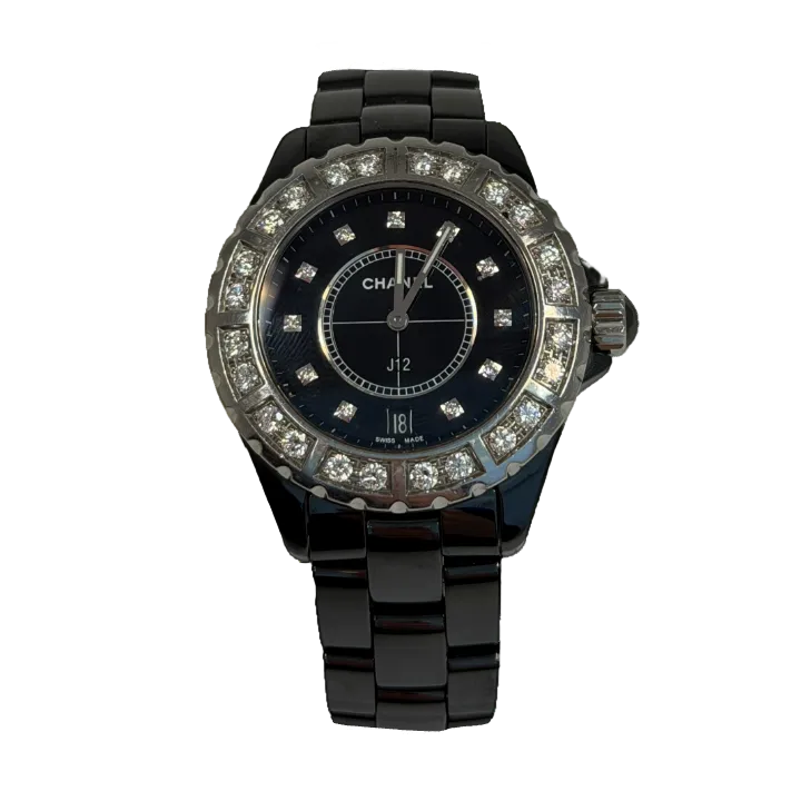 Chanel J12 Date Black Ceramic & Diamonds Lady's Watch