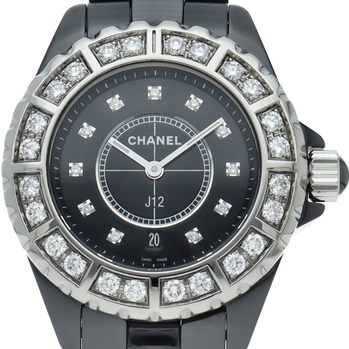 Chanel J12 Date Black Ceramic & Diamonds Lady's Watch
