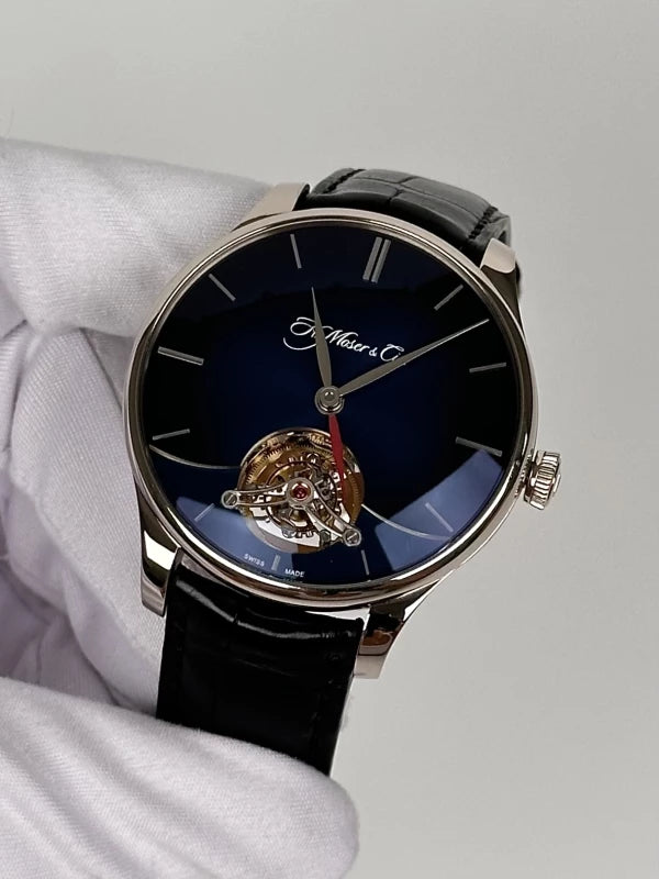 H.Moser & Cie Dual Time Venturer Tourbillon 18K White Gold Men's Watch