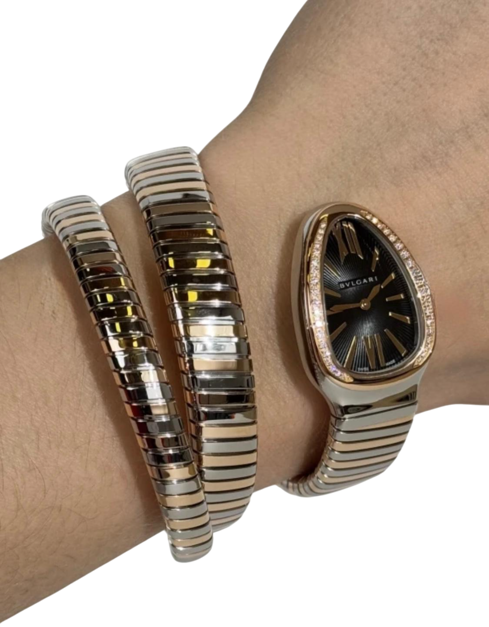 Bvlgari Serpenti Tubogas Stainless Steel & 18K Rose Gold & Diamonds Lady's Watch