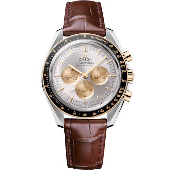 Omega 310.23.42.50.02.001 Speedmaster Moonwatch Professional 42mm Steel Moonshine Gold On Alligator Strap Men s in Silver Steel Gold by Exquisite T