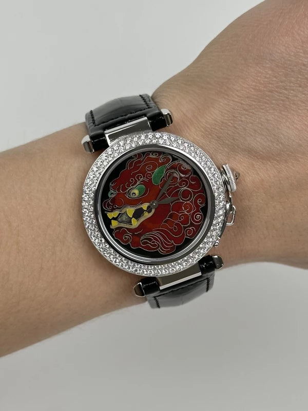 Cartier Pasha Cloisonne Enamel 18K White Gold & Diamonds Lady's Watch