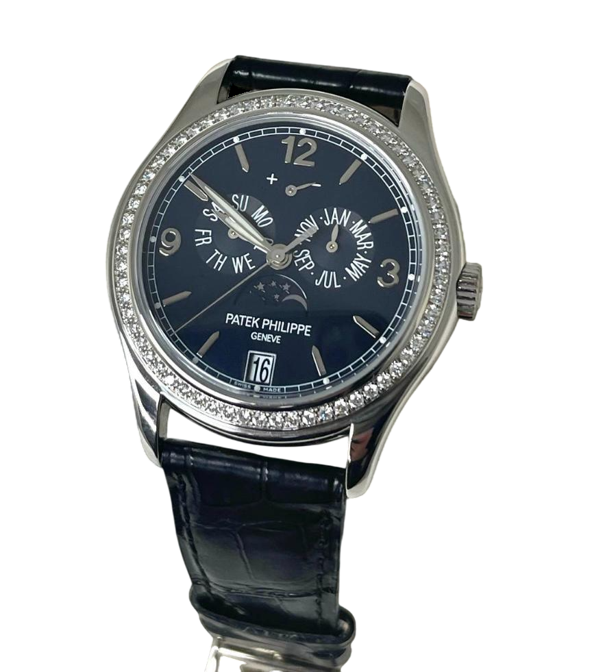 Patek Philippe Complications Annual Calendar Moonphase 18k White Gold & Diamonds Men's Watch