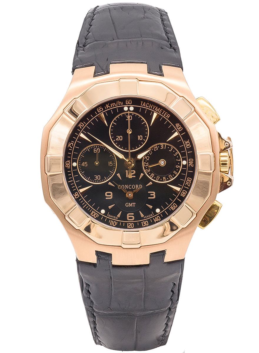 Concord Saratoga Dual Time Chronograph 18K Rose gold Men's Watch