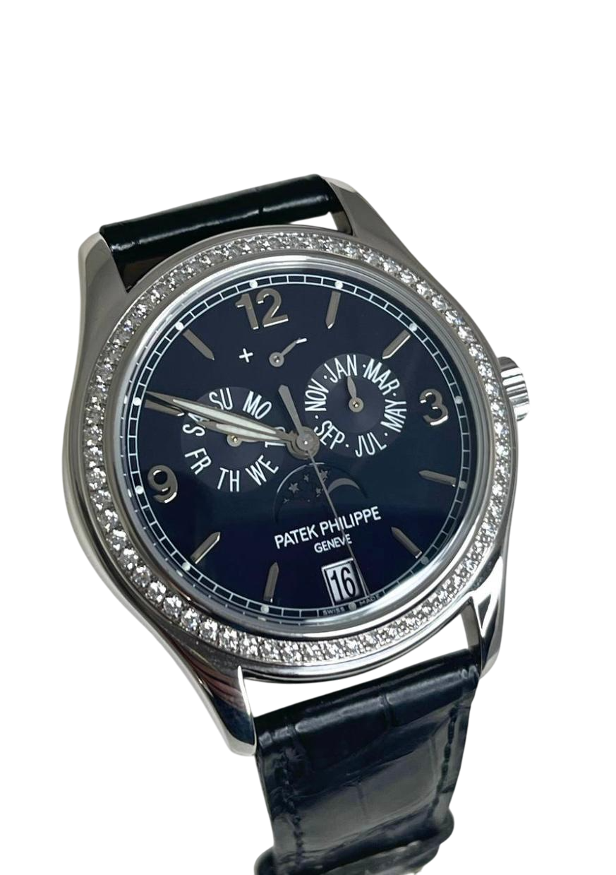Patek Philippe Complications Annual Calendar Moonphase 18k White Gold & Diamonds Men's Watch