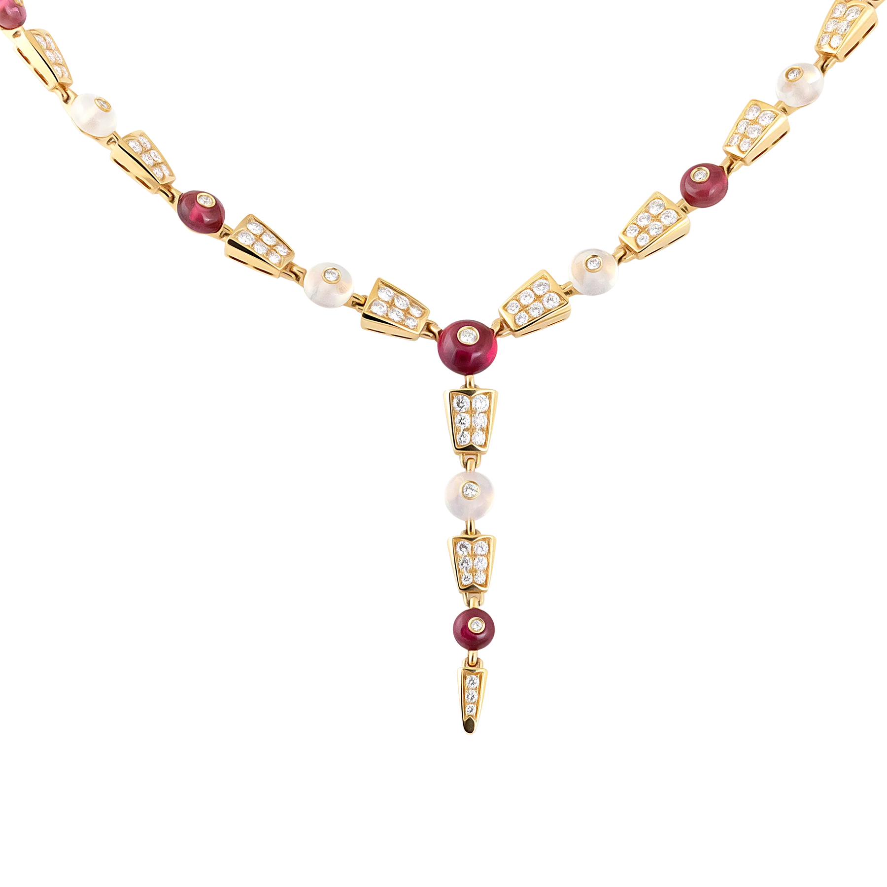 Bulgari Serpenti 18K Rose Gold Diamond & Rubellite & Quartz Lady's Necklace