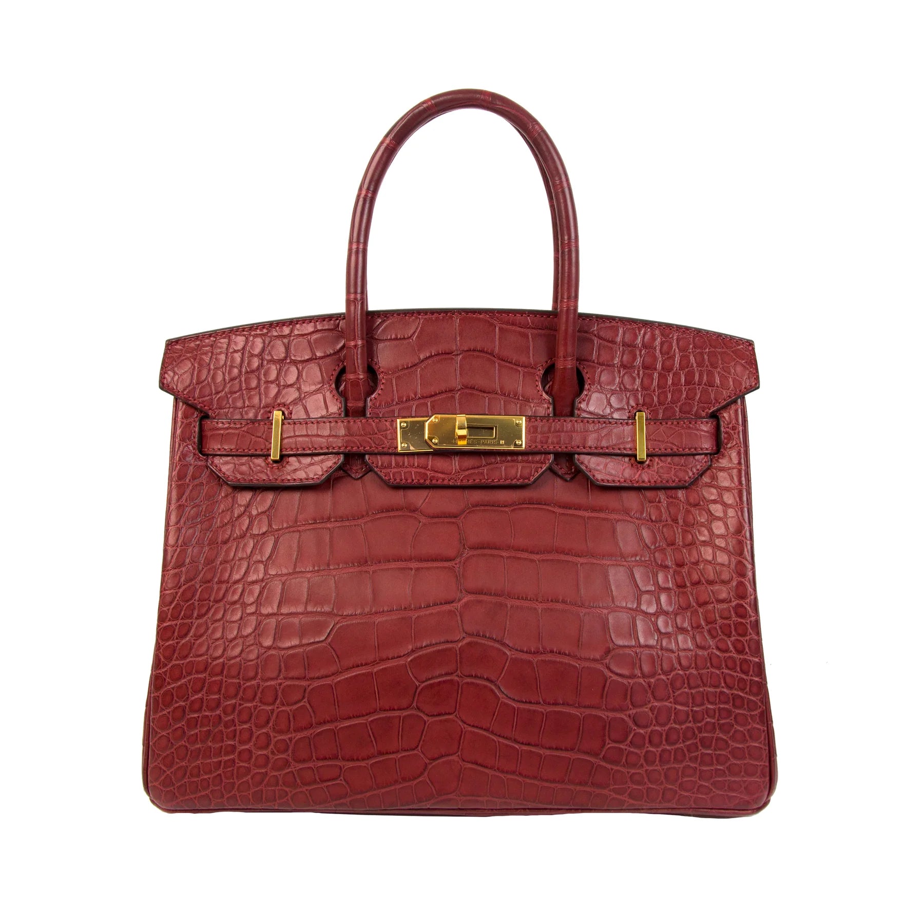 Hermes Birkin 30 Matte Rouge Grenat Mississippiensis Alligator with Gold Hardware Bag