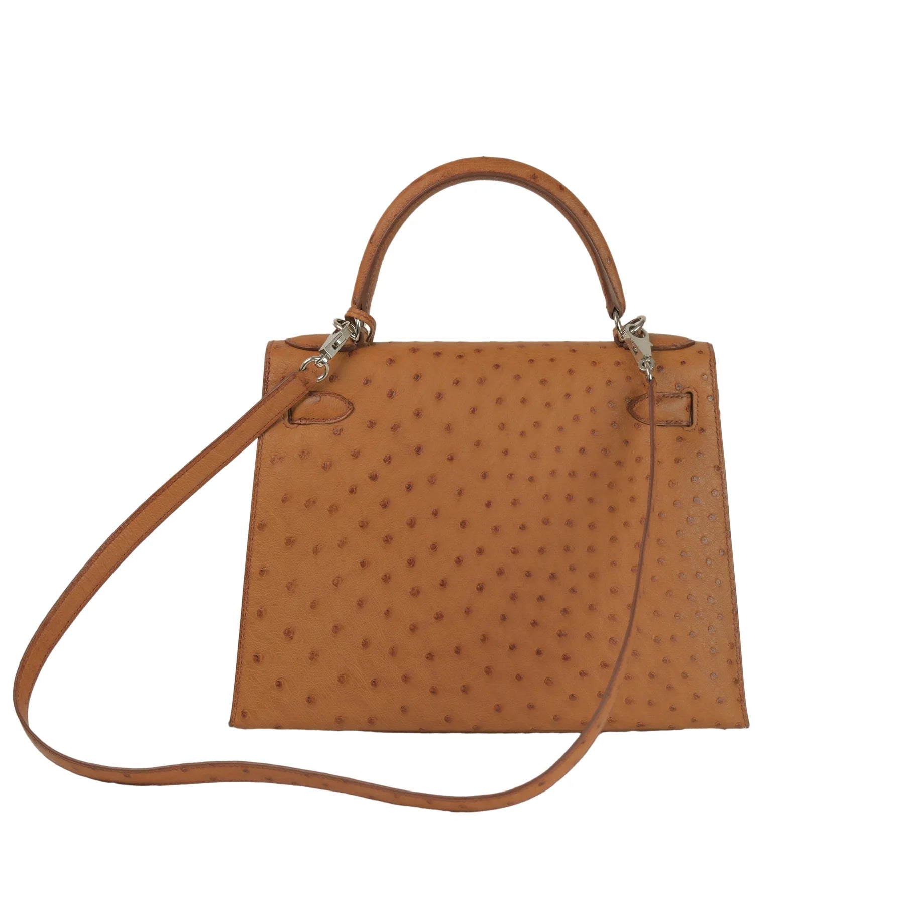 Hermes Kelly 28 Sellier Cognac Ostrich with Palladium Hardware Bag