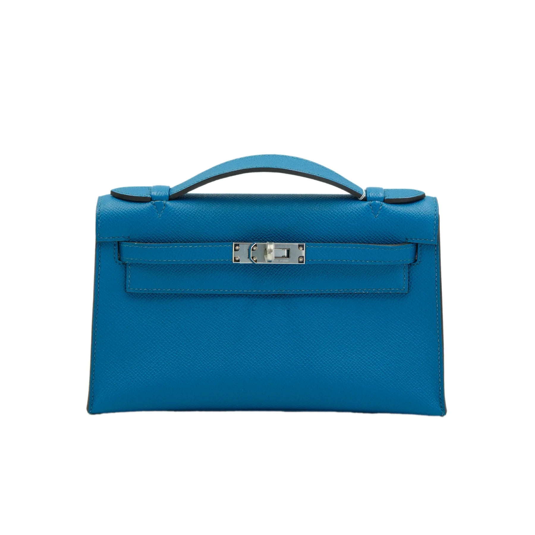 Hermes Kelly Pochette Bleu Izmir Epsom with Palladium Hardware Bag