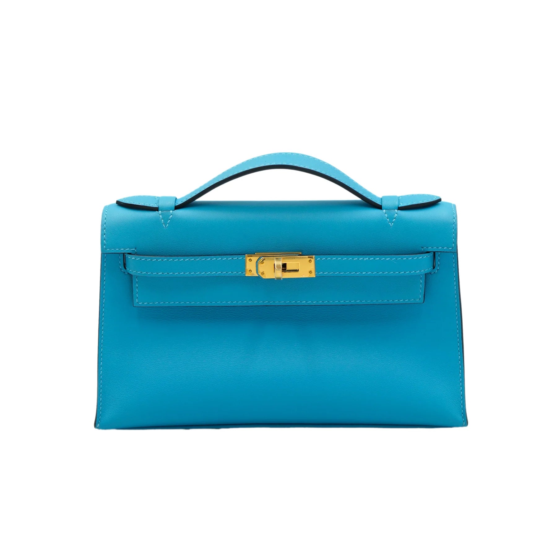 Hermes Kelly Pochette Celeste Swift with Gold Hardware Bag