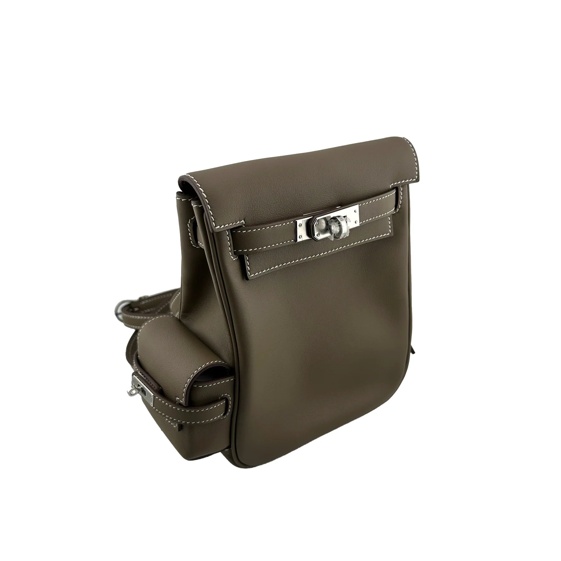 Hermes Mini Kelly Jump Backpack Etoupe Swift with Palladium Hardware Bag