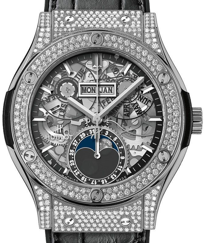 Hublot Classic Fusion Aerofusion Moonphase Titanium Pavé Men’s Watch