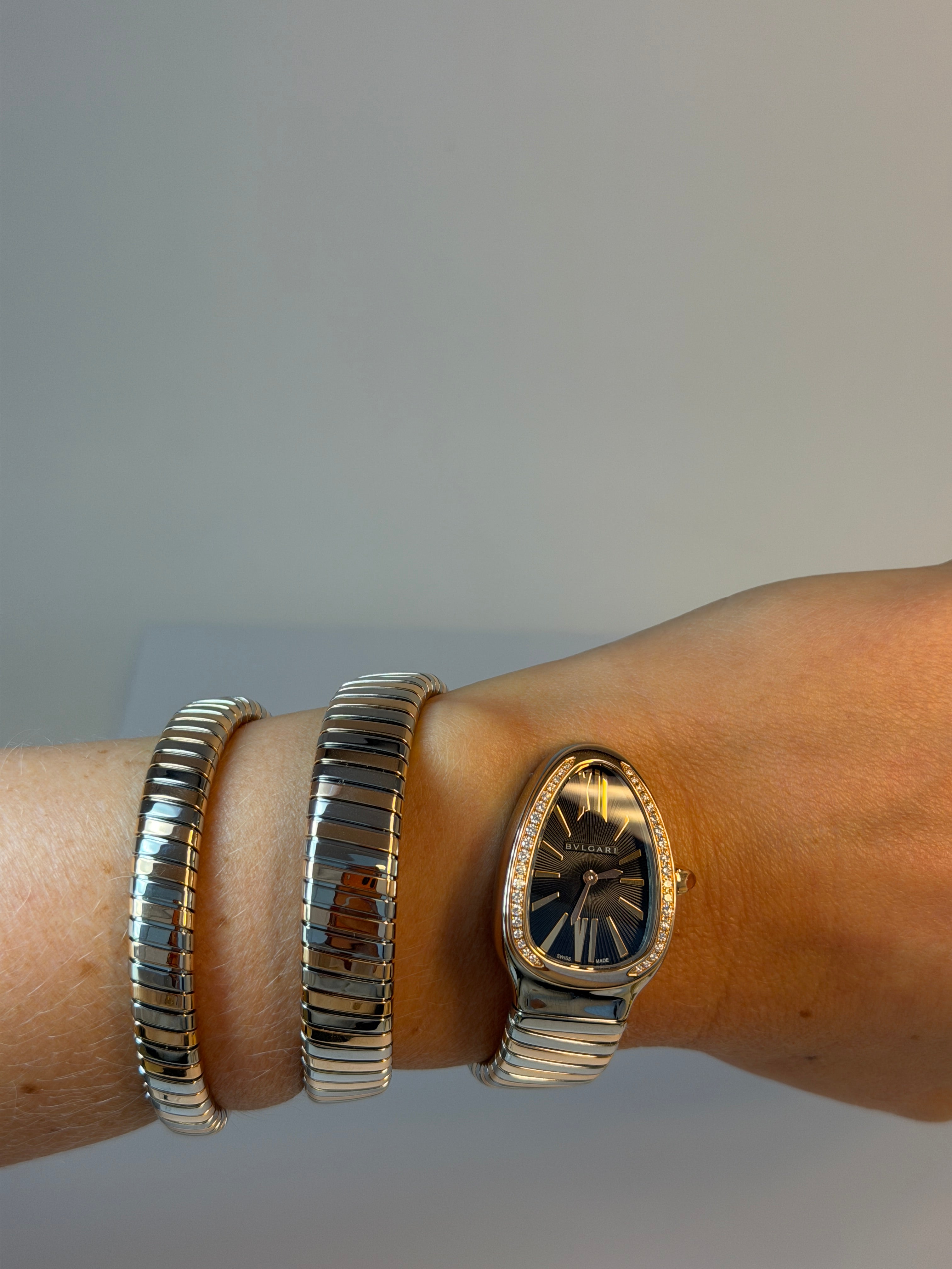 Bvlgari Serpenti Tubogas Stainless Steel & 18K Rose Gold & Diamonds Lady's Watch