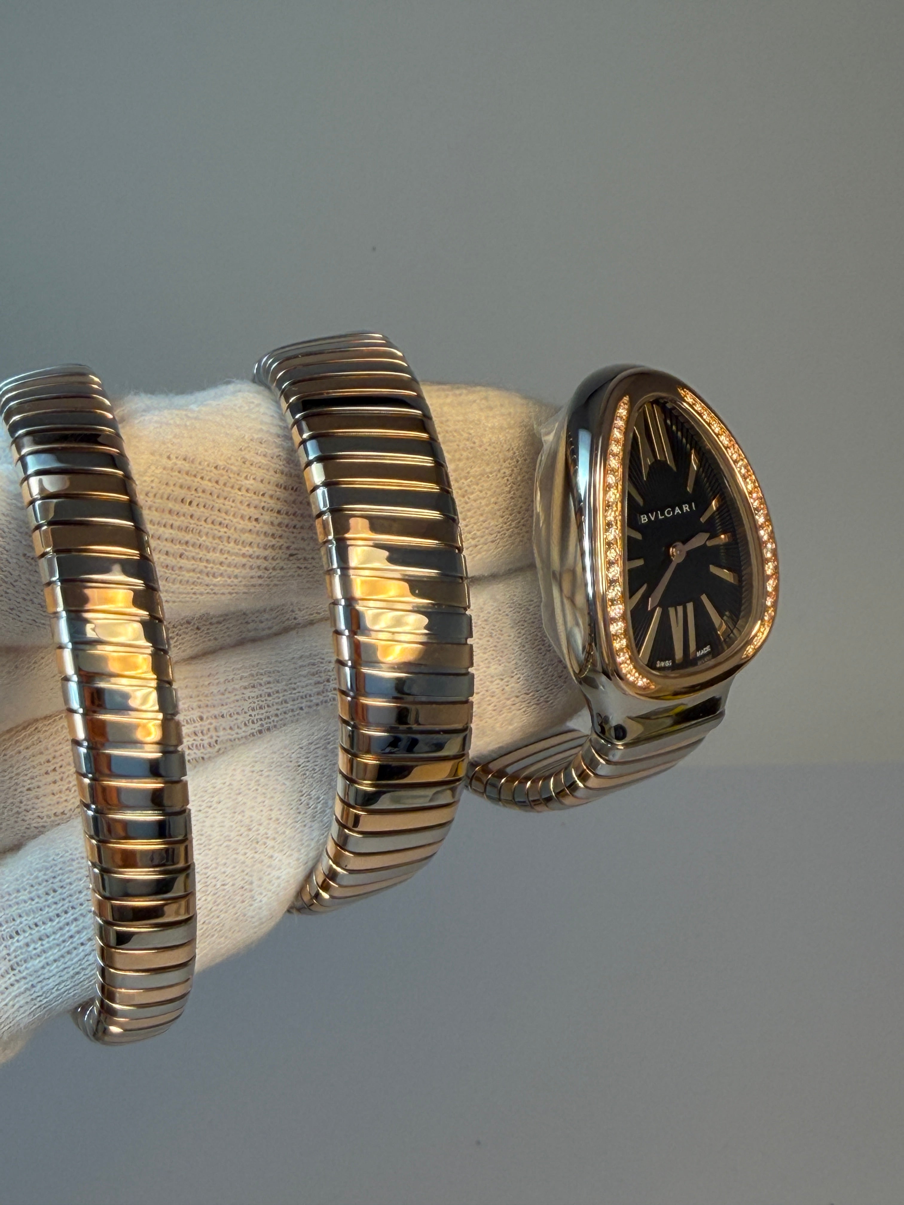 Bvlgari Serpenti Tubogas Stainless Steel & 18K Rose Gold & Diamonds Lady's Watch