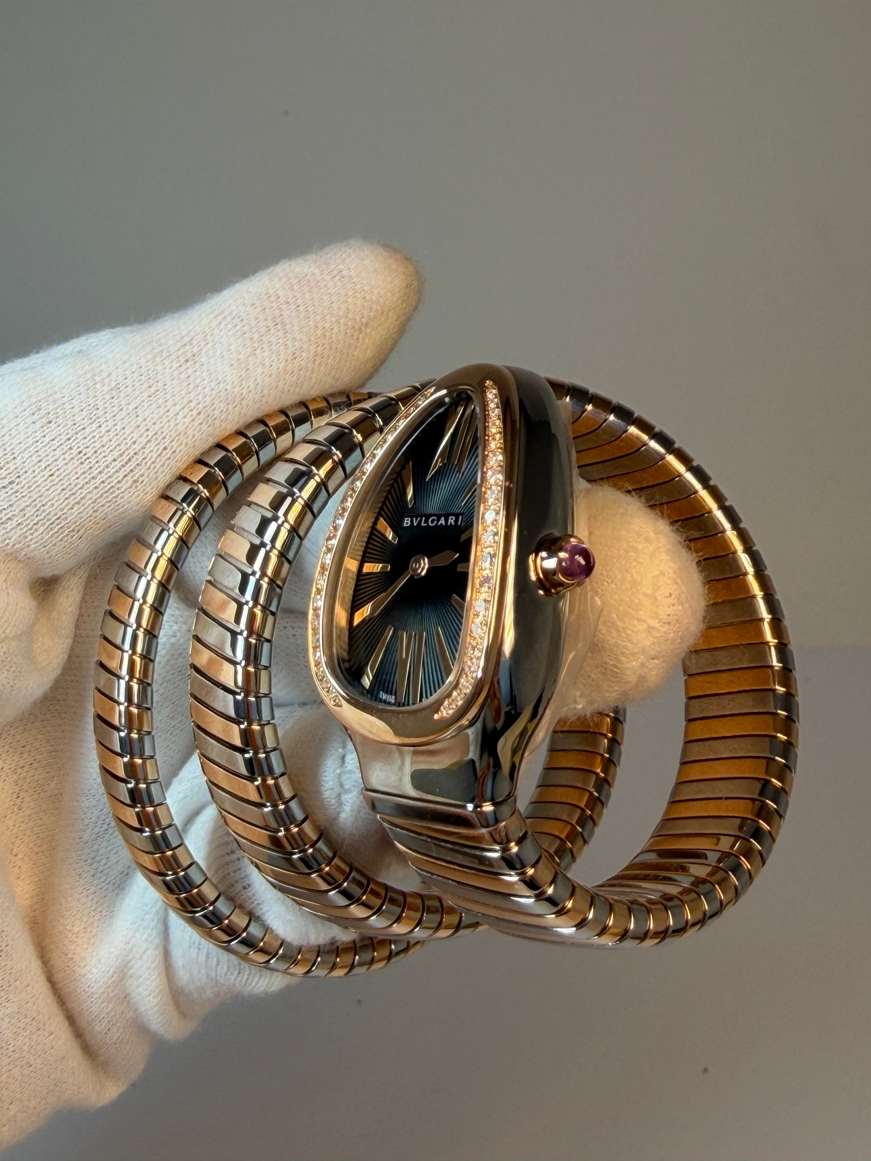 Bvlgari Serpenti Tubogas Stainless Steel & 18K Rose Gold & Diamonds Lady's Watch