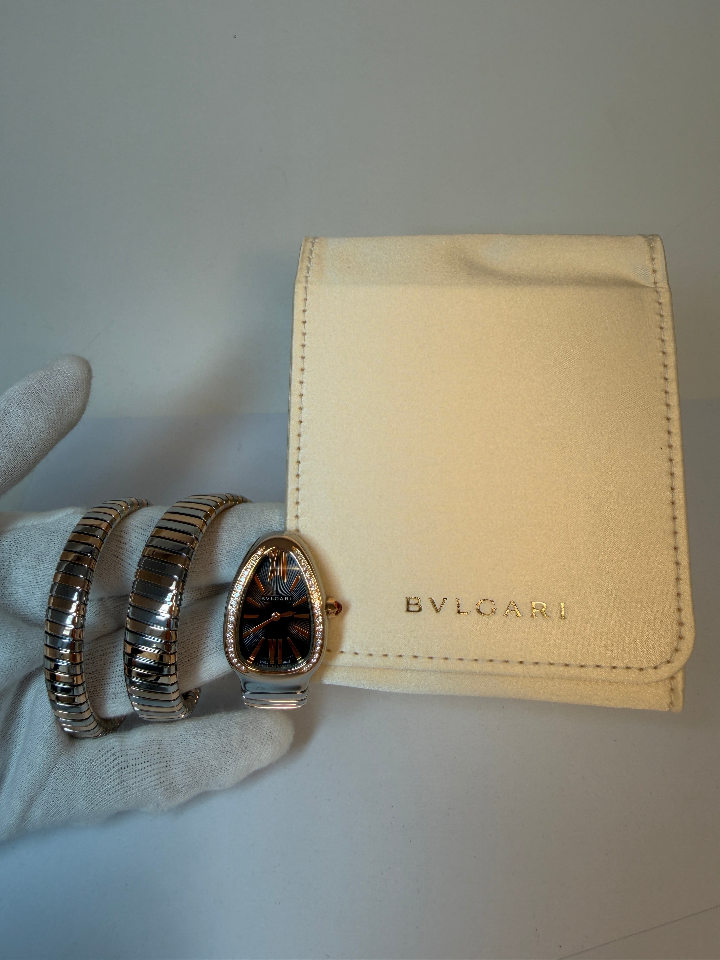 Bvlgari Serpenti Tubogas Stainless Steel & 18K Rose Gold & Diamonds Lady's Watch