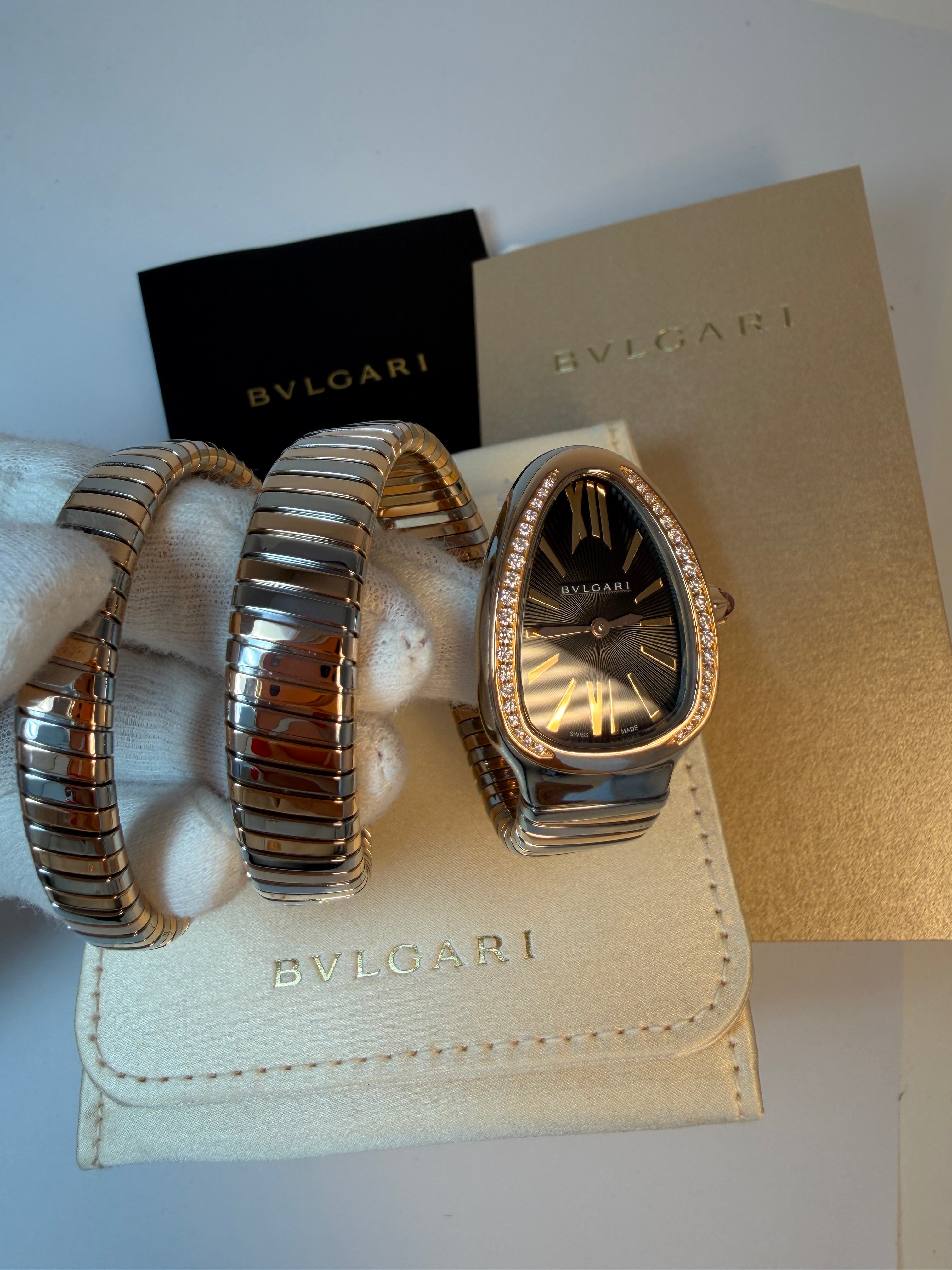 Bvlgari Serpenti Tubogas Stainless Steel & 18K Rose Gold & Diamonds Lady's Watch