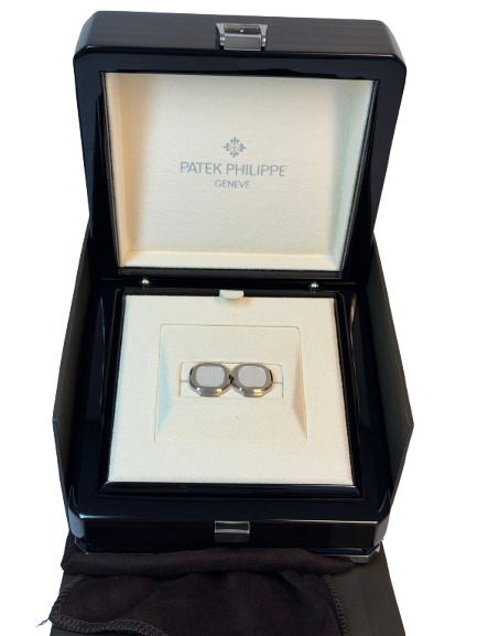 Patek Philippe Nautilus 18K White Gold Cufflinks with Silvery-White Center