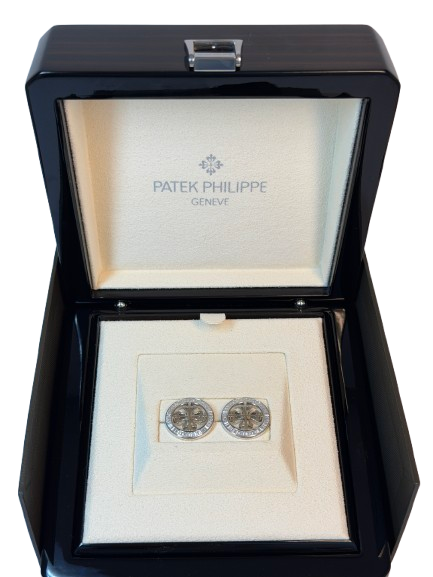 Patek Philippe Calatrava Platinum Cufflinks with 84 Baguette-Cut Diamonds
