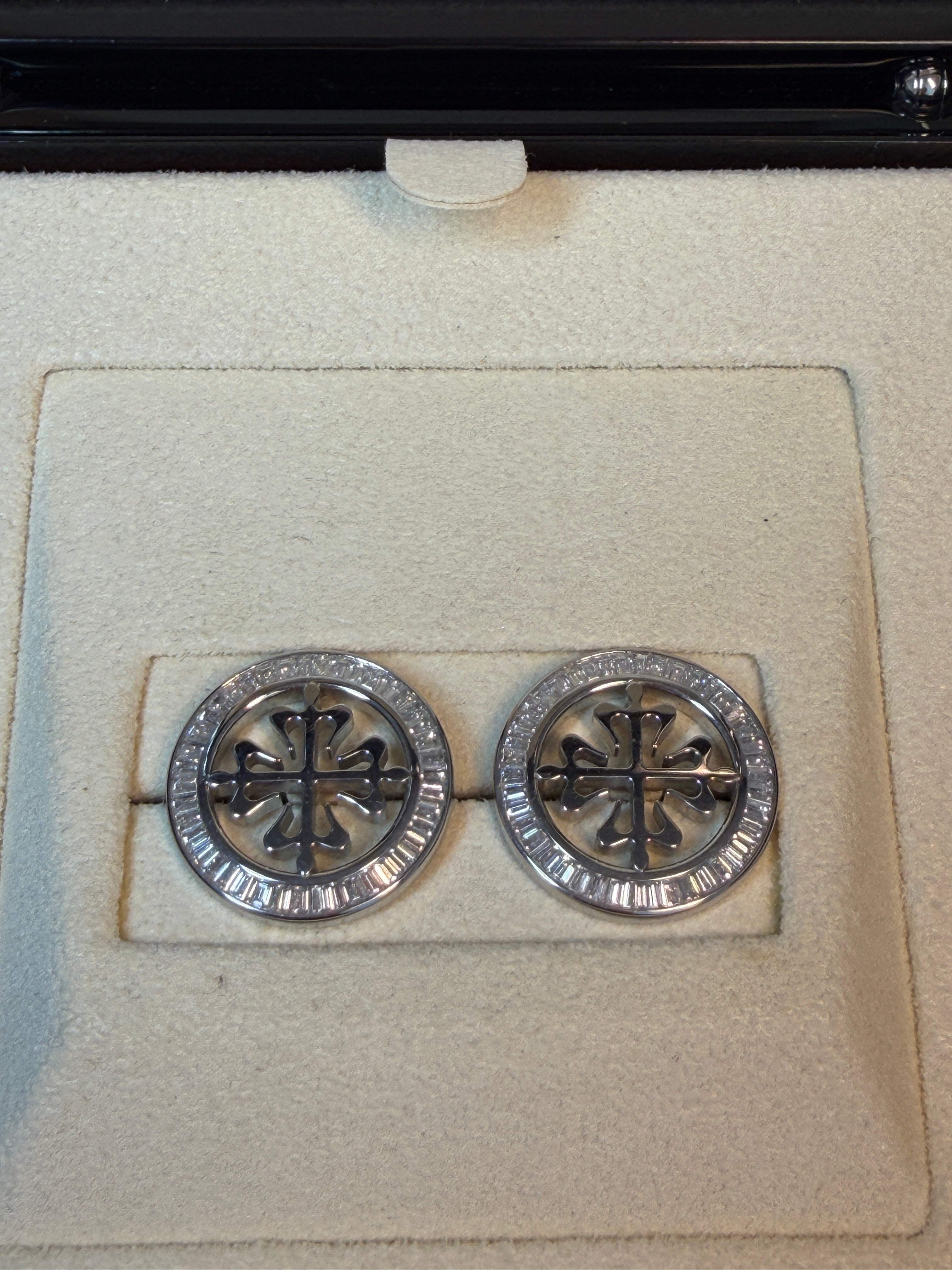 Patek Philippe Calatrava Platinum Cufflinks with 84 Baguette-Cut Diamonds