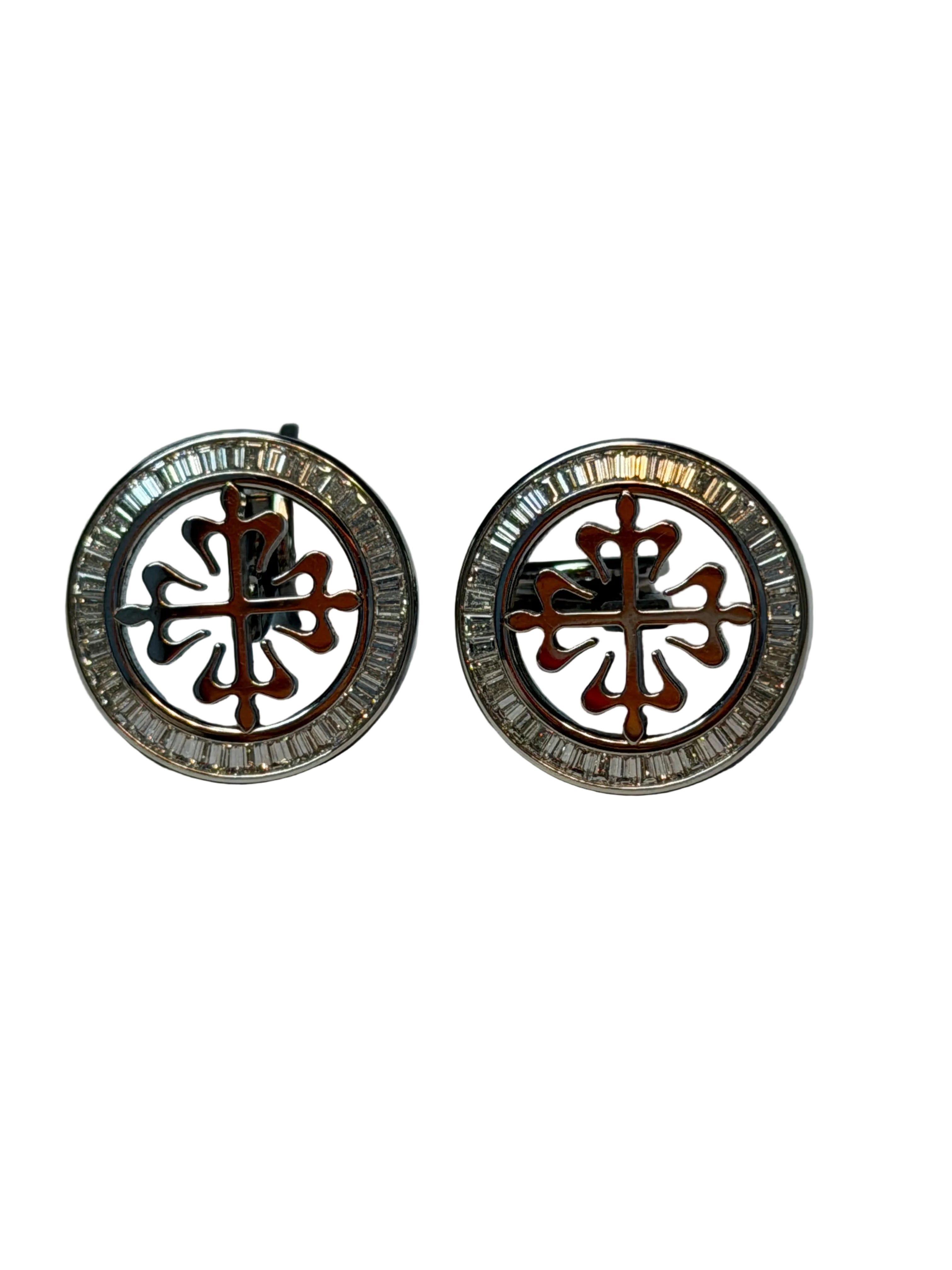 Patek Philippe Calatrava Platinum Cufflinks with 84 Baguette-Cut Diamonds