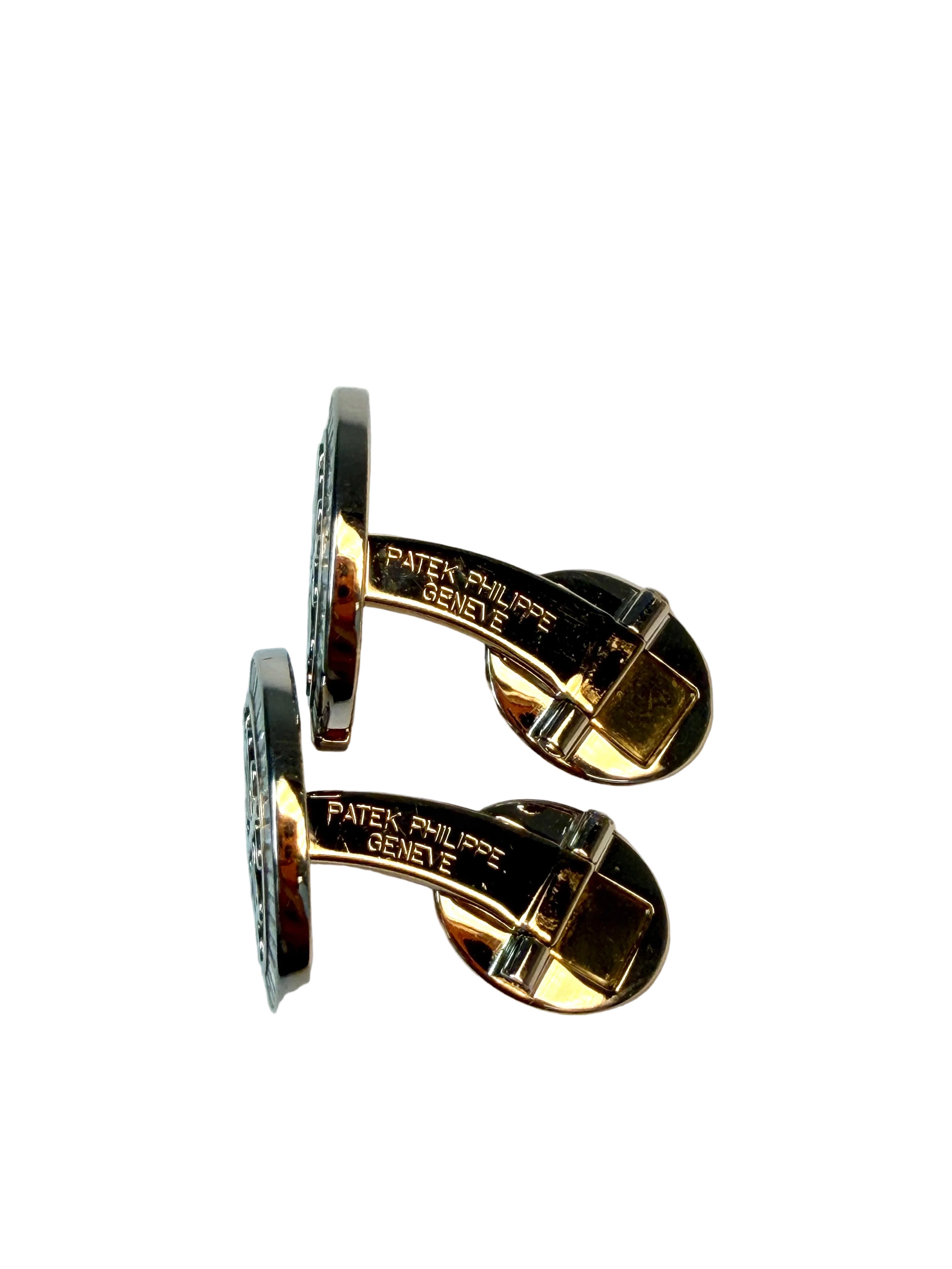 Patek Philippe Calatrava Platinum Cufflinks with 84 Baguette-Cut Diamonds
