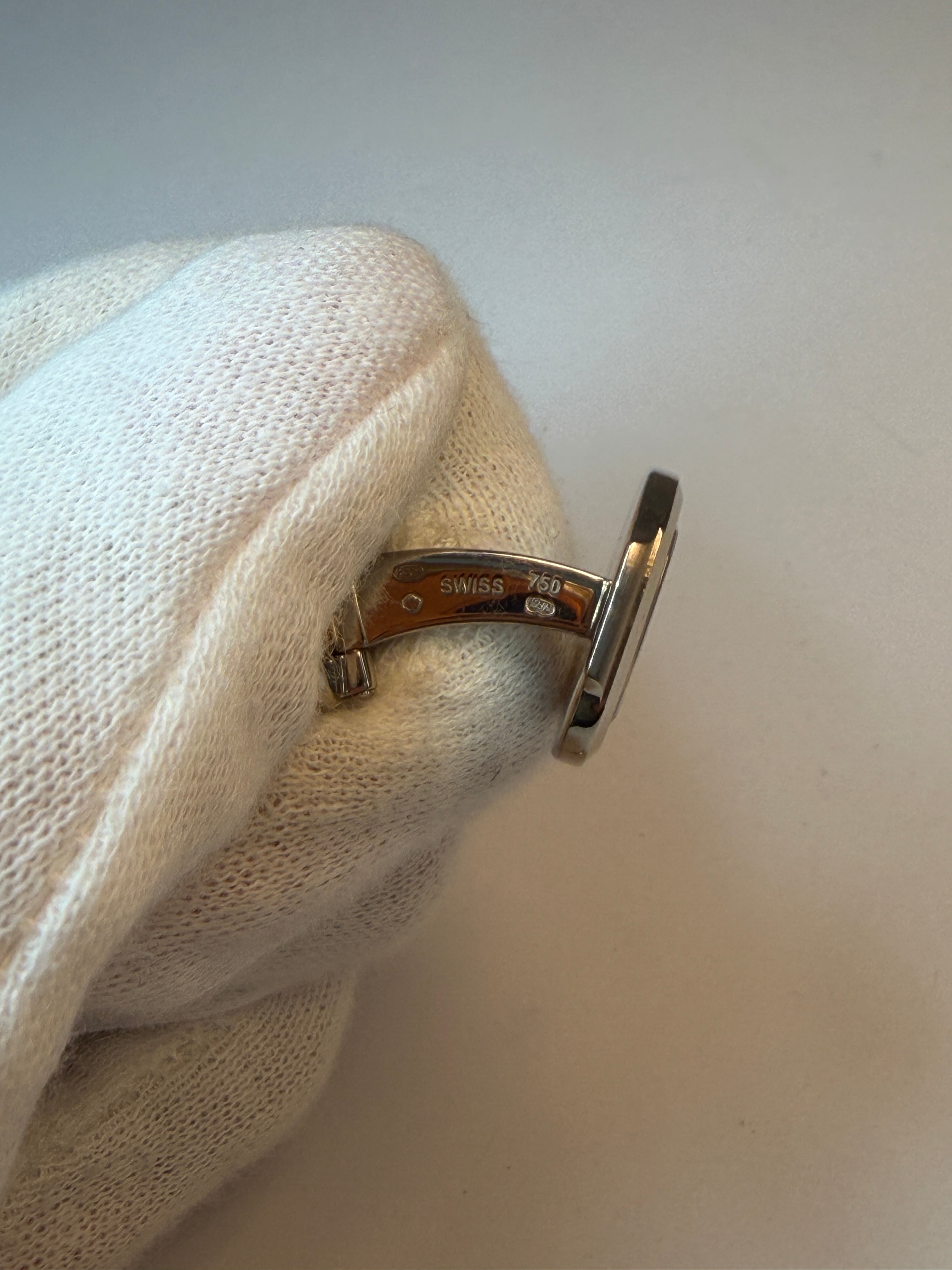 Patek Philippe Nautilus 18K White Gold Cufflinks with Silvery-White Center