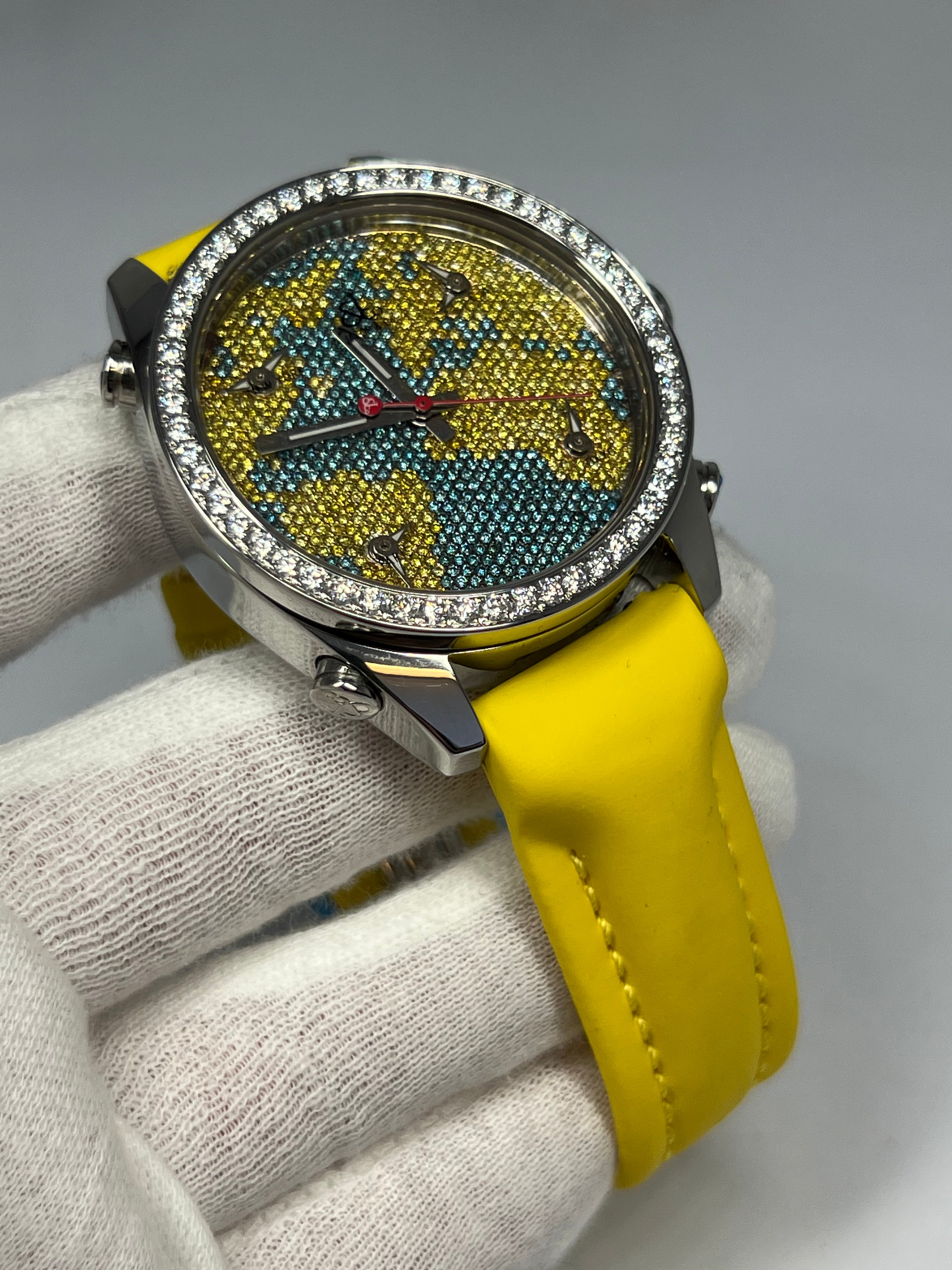 Jacob & Co Five Time Zone Stainless Steel and White Diamonds Watch