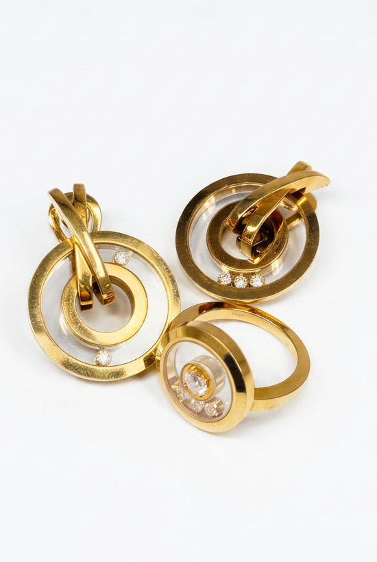 Chopard Happy Diamonds 18K Yellow Gold Ring & Earrings Set