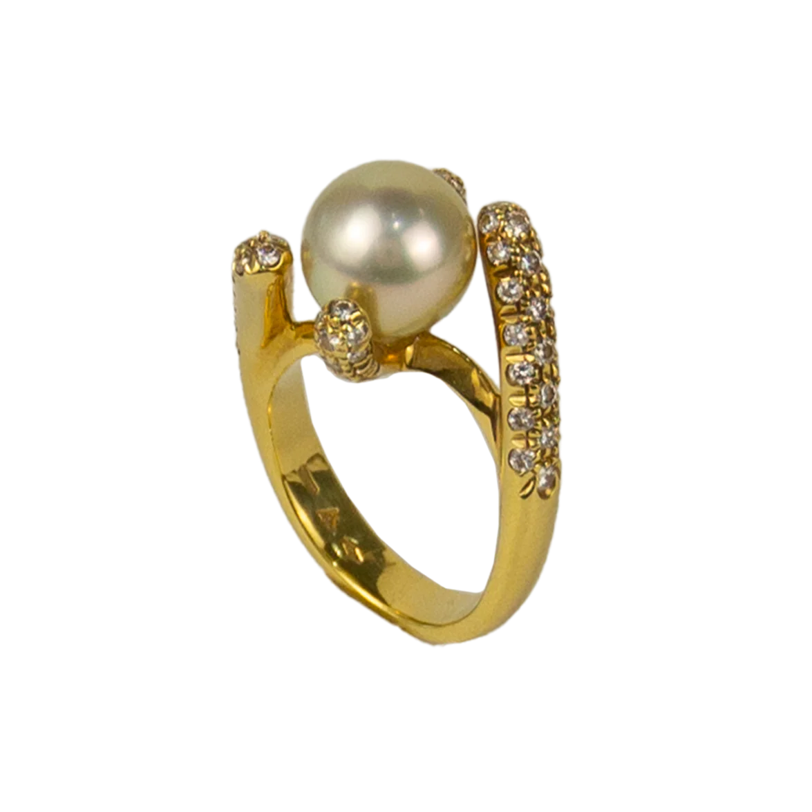 Stefan Hafner 18K Yellow Gold Diamond & Pearl Lady's Ring