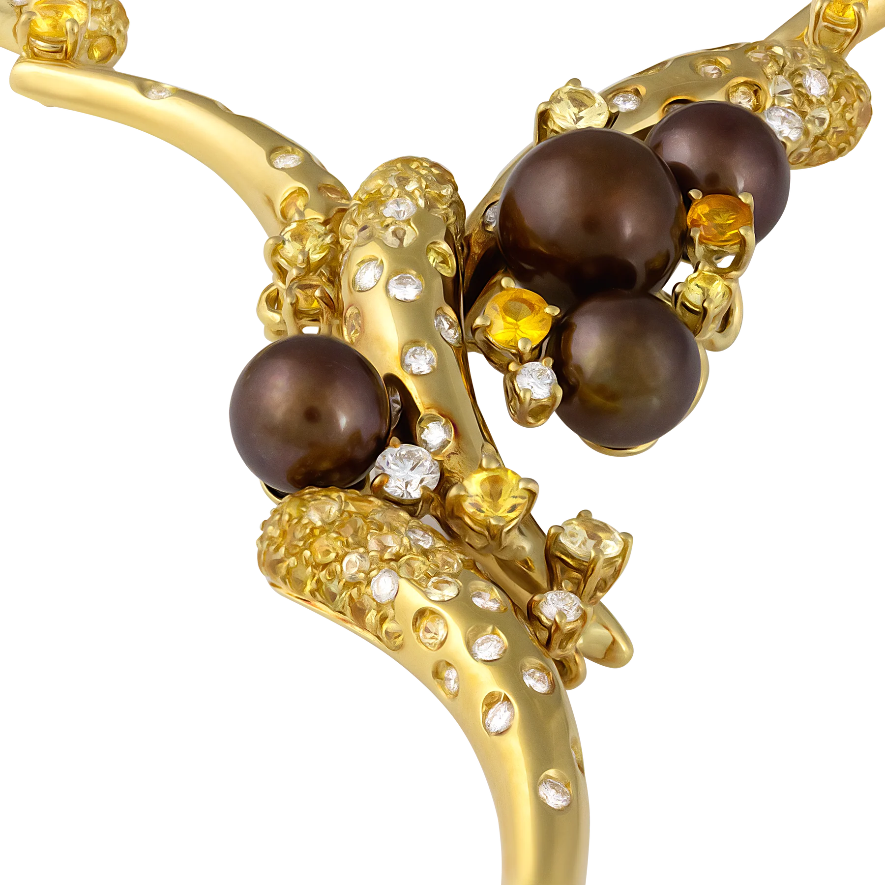 Stefan Hafner 18K Yellow Gold Chocolate Pearl & Diamond & Sapphire Necklace