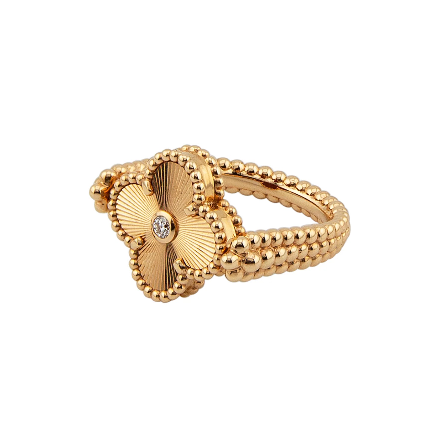 Van Cleef & Arpels 18K Rose Gold Vintage Alhambra Carnelian Diamond Lady's Ring
