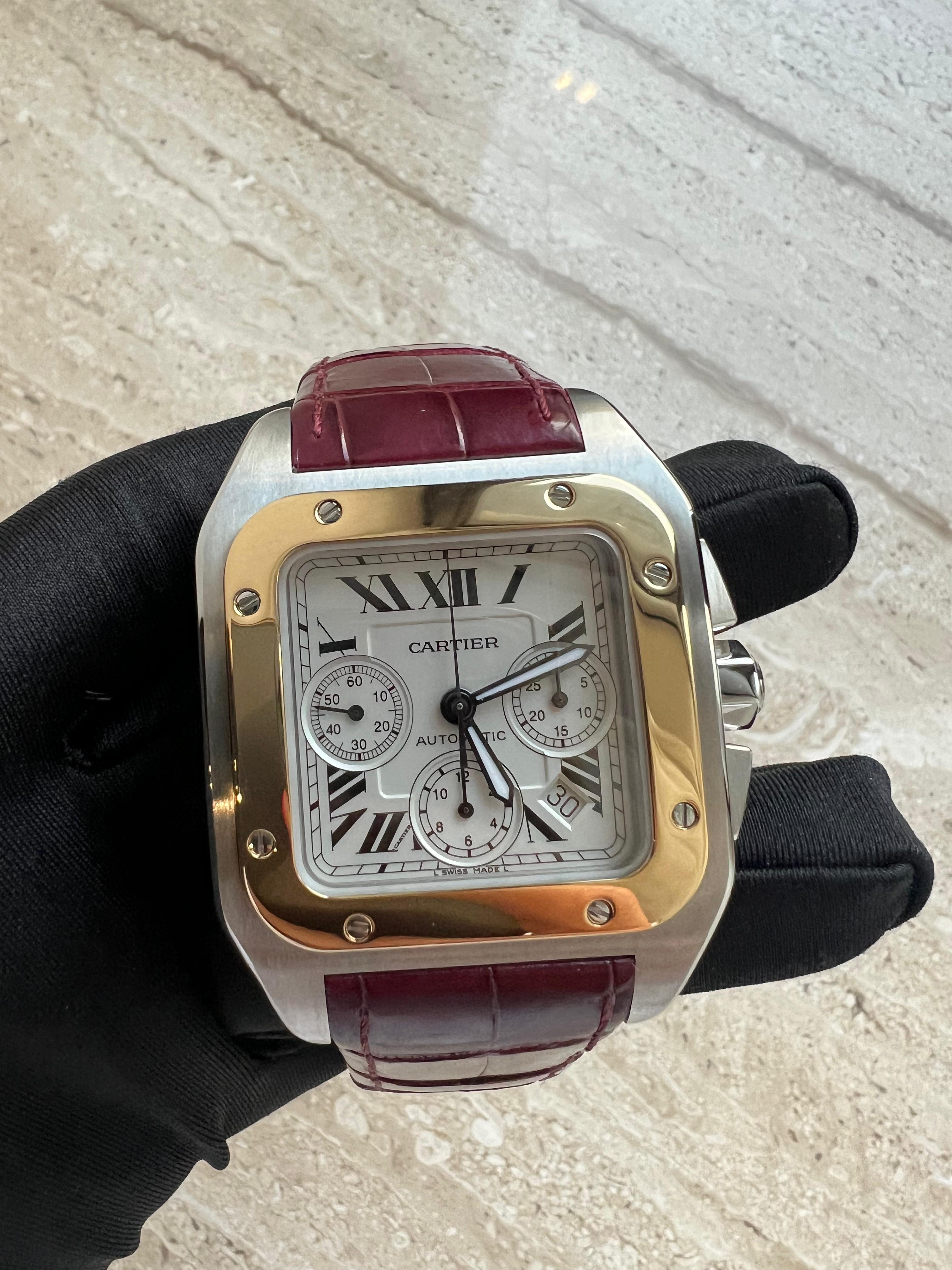 Cartier Santos Chronograph Stainless Steel & 18K Yellow Gold Men's Watch